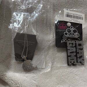 Paparazzi Silver and Black Football Necklace with Earrings